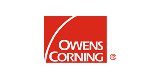A red and white logo for owens corning.