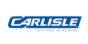 A blue and white logo of carlisle syntec systems.