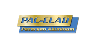 A gold and blue logo for the petersen aluminum company.