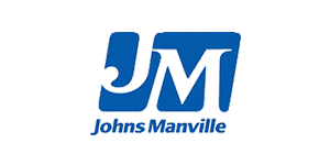 A blue and white logo of johns manville