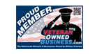 A veteran owned business banner with an image of a saluting soldier.